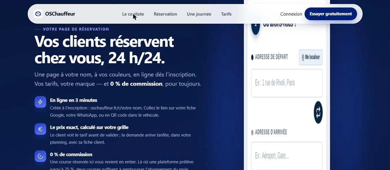 Capture d’écran du site OSChauffeur