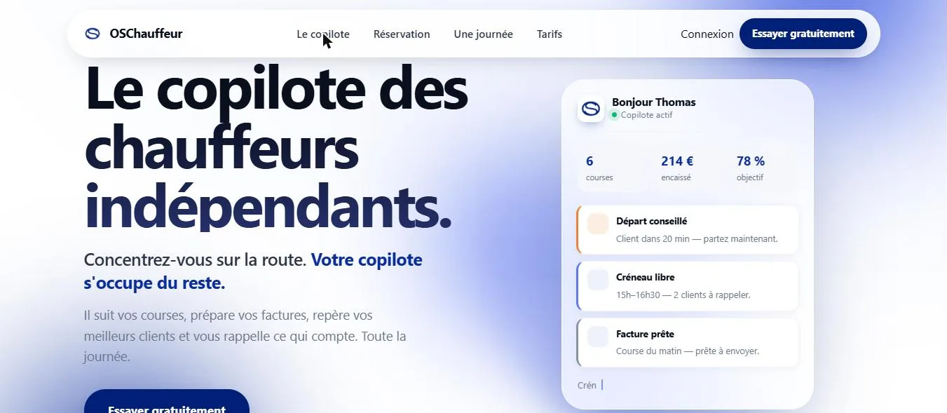 Capture d’écran du site OSChauffeur