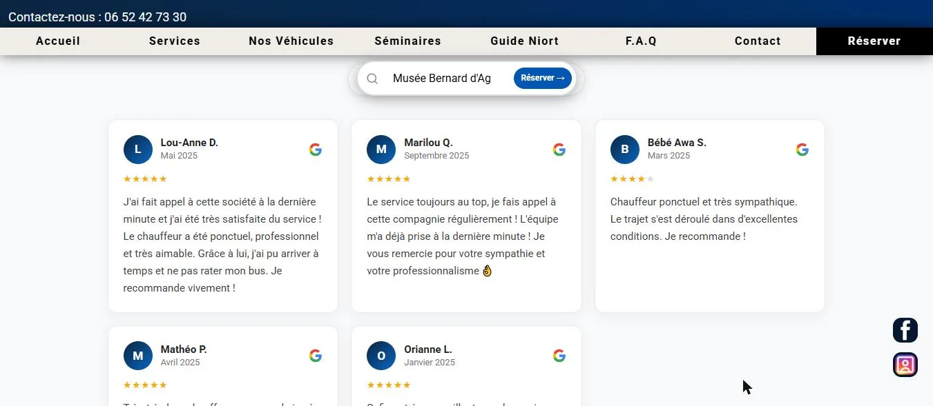 Capture d’écran du site VTC Niort — Chauffeur Privé