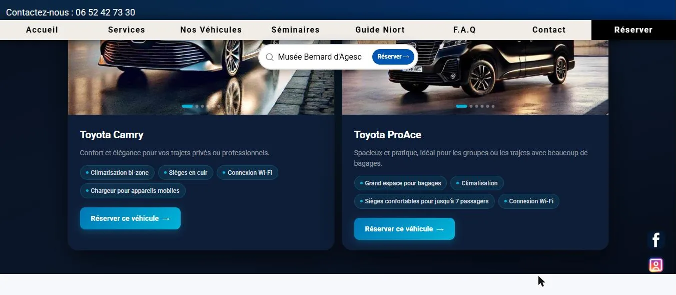 Capture d’écran du site VTC Niort — Chauffeur Privé