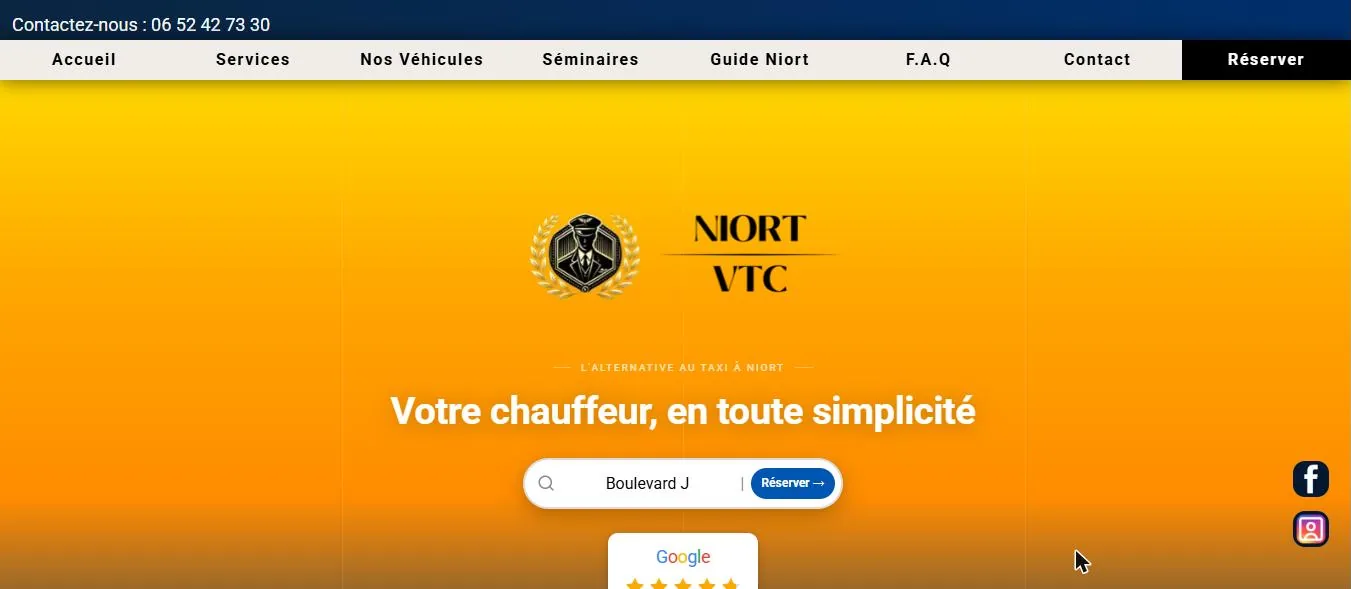 Capture d’écran du site VTC Niort — Chauffeur Privé